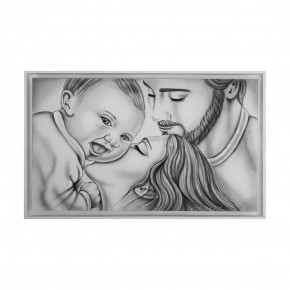 Art Maiora - Capezzale con sacra famiglia dipinta a mano su tela "Gaia" 110x65 - Colore: Grigio - Realizzazione Quadro: Dipinti su Tela - SKU: SFG-S-G 