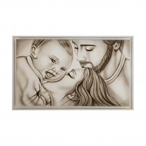 Art Maiora - Capezzale con sacra famiglia dipinta a mano su tela "Gaia" 110x65 - Colore: Tortora - Realizzazione Quadro: Dipinti su Tela - SKU: SFG-S-T