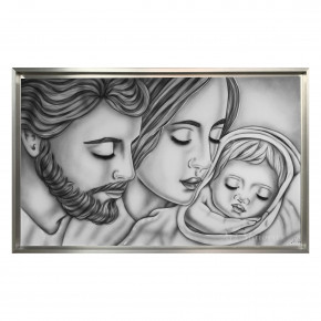 Art Maiora - Capezzale con sacra famiglia dipinta a mano su tela in cotone "Tenerezza" 110x65 - Colore: Grigio - Realizzazione Quadro: Dipinti su Tela - SKU: TNZ-S-G