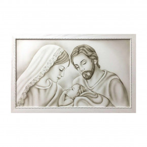 Art Maiora - Capezzale moderno con la sacra famiglia dipinta a mano su tela "Unione" 110x65 - Colore: Tortora - Realizzazione Quadro: Dipinti su Tela - SKU: UNE-S-T