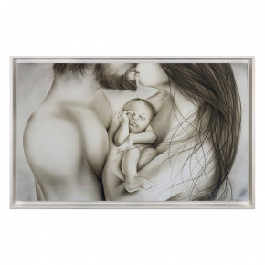 Art Maiora - Capezzale moderno con sacra famiglia dal design moderno "Cuore" 110x65 - Colore: Tortora - Realizzazione Quadro: Dipinti su Tela - SKU: CRE-S-T 