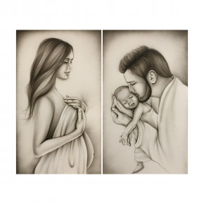 Art Maiora - Set 2 pezzi Capezzale moderno per camera da letto "L'attesa" 110x65 cad. - Colore: Tortora - Realizzazione Quadro: Dipinti su Tela - SKU: ATTS-S2-T