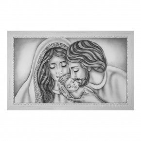 Art Maiora - Capezzale sacra famiglia dipinta a mano su tela "Nido d'Amore Romantico" 110x65 - Colore: Grigio - Realizzazione Quadro: Dipinti su Tela - SKU: NDAR-S-G 