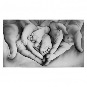 Art Maiora - Quadro dipinto a mano su tela per camera da letto "Family Heart" 110x65 - Colore: Bianco/Nero - Realizzazione Quadro: Dipinti su Tela - SKU: FHRT-S-BN 