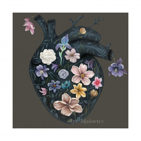 Art Maiora - Quadro moderno con decori materici su tela "Flowery Heart 2" 100x100 - Colore: Nero - Tema Quadro: Figurativi - Realizzazione Quadro: Dipinti su Tela - SKU: FLWH-QL-BM1 