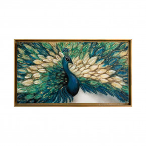Art Maiora - Quadro moderno con ritratto di pavone dipinto a mano su tela "Vanity" 130x70 - Colore: Blu/Oro - Tema Quadro: Animali - Realizzazione Quadro: Dipinti su Tela - SKU: VNY-M-BX 