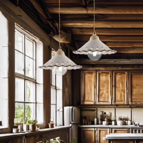 Be Light - Modello: Osteria - Lampada a sospensione rustica con singolo diffusore in ceramica - Attacco Lampadina: E27 - 1 Lampadina - Watt 55W - Dimmerabile: NO - Grado di Protezione: IP20 - Classe Energetica: A - SKU: BL293-1