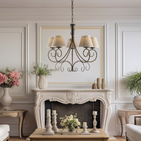 Be Light - Modello: Vienna - Lampadario grande dalle linee classiche con paralumi in tessuto - Attacco Lampadina: E14 - 5 Lampadine - Watt 40W - Dimmerabile: NO - Grado di Protezione: IP20 - Classe Energetica: A+ - SKU: BL258-5