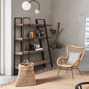 Bizzotto - Libreria industrial in metallo e legno con ripiani inclinati Manchester - Colore: Legno Naturale/Nero - SKU: B0746740 - Codice EAN: 8051836358027 