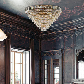 Bonetti Illumina - Modello: Vladimir - Lampada da soffitto classica con struttura grande in metallo e paralume in vetro - Colore: Oro - Attacco Lampadina: E14 - 8 Lampadine - Watt 42W - Dimmerabile: NO - Grado di Protezione: IP20 - Classe Energetica: A - SKU: BL263-PL8-OR