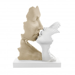 Bongelli Preziosi - Modello: Bacio Stilizzato - Scultura in marmorino piccola con base bianca - Colore: Bianco/Nocciola - SKU: ME2691/1NB 