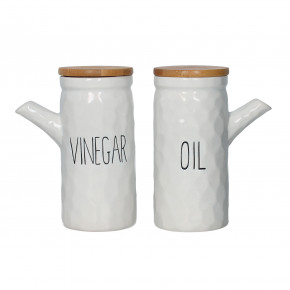 Brandani - Modello: New Age - Set 2 portacondimenti olio e aceto in ceramica con tappo in bamboo - Colore: Bianco - SKU: B51944 - Codice EAN: 8029722519449 
