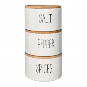 Brandani - Modello: New Age - Set 3 barattoli in ceramica con tappo in bamboo - Colore: Bianco - SKU: B51945 - Codice EAN: 8029722519456 