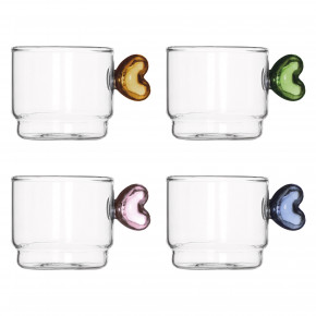 Brandani - Modello: Cuore - Set 4 pezzi Tazzine da caffè in vetro dal design moderno - Colore: Multicolore - SKU: B51013 - Codice EAN: 8029722510132 