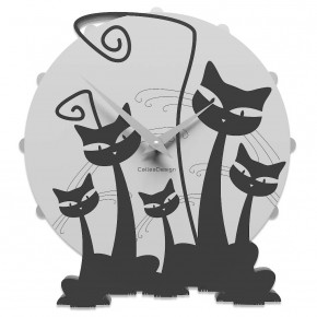 CalleaDesign - Modello: Famiglia di Gatti - Orologio da parete rotondo in legno dal design moderno - SKU: 53-10-3 