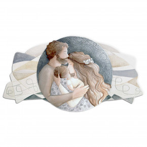 Cartapietra - Modello: Vita nuova - Capezzale con Sacra Famiglia in bassorilievo dipinto a mano con retro in legno - SKU: QS11060138