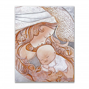 Cartapietra - Modello: Bacio - Capezzale maternità verticale con bassorilievo dipinto a mano con retro in legno - SKU: QL354580 