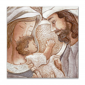 Cartapietra - Modello: Dono - Capezzale quadrato sacra famiglia con bassorilievo dipinto a mano retro in legno - SKU: QL454585 