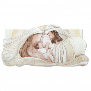 Cartapietra - Modello: Dono - Capezzale sacra famiglia piccola con bassorilievo dipinto a mano retro in legno - SKU: 111085 