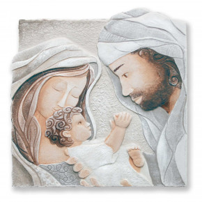 Cartapietra - Modello: Dono - Capezzale sacra famiglia quadrato con bassorilievo dipinto a mano retro in legno - SKU: QS272685 
