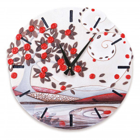 Cartapietra - Modello: Foglie al Vento - Orologio da parete rotondo piccolo con bassorilievo con retro in legno massello - SKU: OT4548 