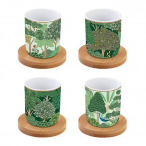 Easy Life - Modello: Woodland - Set 4 bicchierini da caffè in porcellana con piattini in bamboo - Colore: Verde - SKU: R1476#WOOD - Codice EAN: 8001544164182