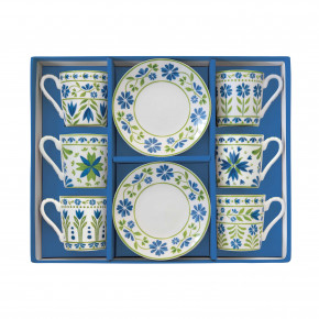 Easy Life - Modello: Flowers Garden - Set 6 tazzine con piattini in porcellana dal design moderno ed elegante - Colore: Verde/Blu - SKU: R0126#FLOG 