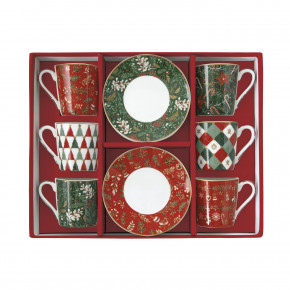 Easy Life - Modello: Fancy Christmas - Set 6 tazzine da caffe con piattino in porcellana - Colore: Verde - SKU: R0126#FACH - Codice EAN: 8001544021638