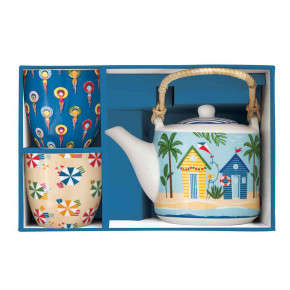 Easy Life - Modello: A la plage - Set con Teiera e 2 bicchierini in porcellana - Colore: Multicolore - SKU: R1467#ALAP - Codice EAN: 8001544150116 