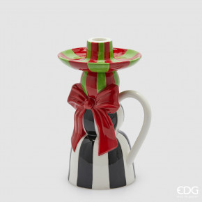 EDG - Enzo de Gasperi - Modello: Fiocco - Portacandela con fiocco rosso in ceramica - Colore: Bianco/Nero - SKU: 4400398A190 - Codice EAN: 8059824552570 