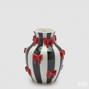 EDG - Enzo de Gasperi - Modello: Fiocchi - Vaso a forma di anfora con piccoli fiocchi rossi - Colore: Bianco/Nero - SKU: 1101033A190 - Codice EAN: 8059824552693 