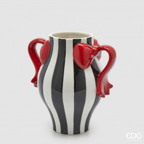 EDG - Enzo de Gasperi - Modello: Fiocchi - Vaso grande a forma di anfora con fiocchi rossi - Colore: Bianco/Nero - SKU: 1101035A190 - Codice EAN: 8059824552730 