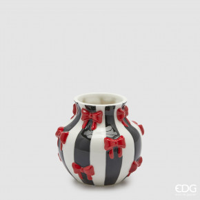 EDG - Enzo de Gasperi - Modello: Fiocchi - Vaso piccolo a forma di anfora con piccoli fiocchi rossi - Colore: Bianco/Nero - SKU: 1101032A190 - Codice EAN: 8059824552679 