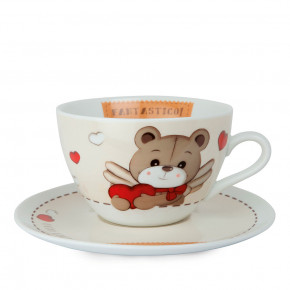 Egan - Modello: Oliver - Bomboniera Battesimo - Tazza colazione e piattino con orsacchiotto - Colore: Bianco/Marrone - SKU: POL03/1 - Codice EAN: 8050847755580 