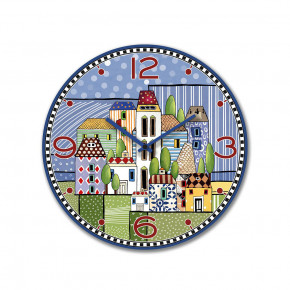 Egan - Modello: Paese Mio - Orologio da parete rotondo in legno MDF con paesaggio - Colore: Blu - SKU: 121033 - Codice EAN: 8055267583768