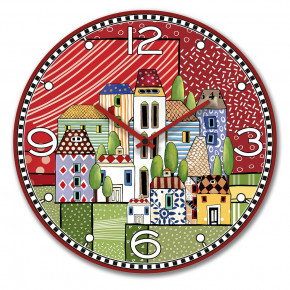 Egan - Modello: Paese Mio - Orologio da parete rotondo in legno MDF con paesaggio - Colore: Rosso - SKU: 121028 - Codice EAN: 8055267583713