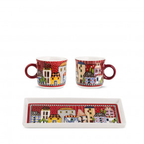 Egan - Set 2 mini mug con vassoio in ceramica "Paese Mio" - Colore: Rosso - SKU: 121016 - Codice EAN: 8055267581955 