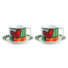 Egan - Modello: Britto - Set 2 tazze per cappuccino con piattino in porcellana dettagli con cuori - Colore: Multicolore - SKU: PBT12/1CU - Codice EAN: 8059018030198 