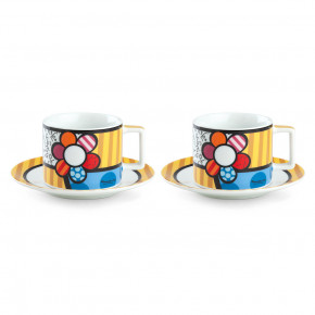 Egan - Modello: Britto - Set 2 tazze con cuori per cappuccino con piattino in porcellana - Colore: Multicolore - SKU: PBT12/1FI - Codice EAN: 8059018033519 