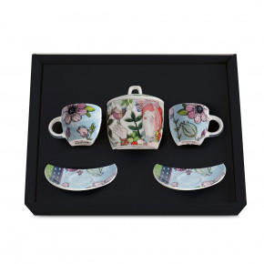 Egan - Modello: Le Pupazze - Set 2 tazzine da caffè con piattino e zuccheriera in porcellana - Colore: Azzurro - SKU: 214040 - Codice EAN: 8052278331371 