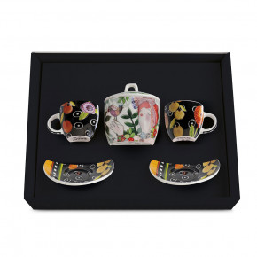 Egan - Modello: Le Pupazze - Set 2 tazzine da caffè con piattino e zuccheriera in porcellana - Colore: Nero - SKU: 214041 - Codice EAN: 8052278331388