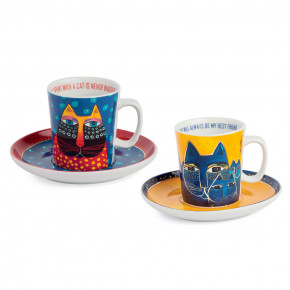 Egan - Modello: Laurel Burch - Set 2 tazzine da caffè in ceramica decorata a mano - Colore: Blu/Giallo - SKU: PLB02/1GX - Codice EAN: 8050847753050