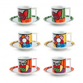 Egan - Modello: Britto - Set 6 pezzi tazzine da caffe con piattino in porcellana dal design moderno - Colore: Multicolore - SKU: PBT06/1Z - Codice EAN: 8059018030150 