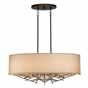 Elstead Lighting - Modello: Taiko - Lampadario grande moderno con struttura in acciaio e diffusore in tessuto - Colore: Bronzo - Attacco Lampadina: E27 - 5 Lampadine - Watt 60W - Dimmerabile: NO - Grado di Protezione: IP20 - Classe Energetica: A - SKU: TAIKO5-ISLE - Codice EAN: 5024005004868 