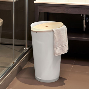 Emporium - Modello: Conico - Portabiancheria con contenitore in PVC e coperchio in legno - Colore: Bianco - SKU: E120207008 - Codice EAN: 8023289841159 