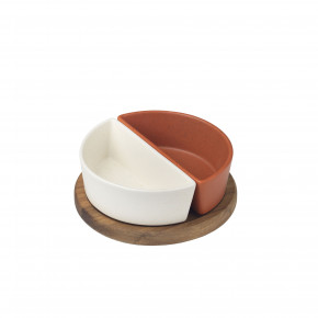 Evviva - Set 2 ciotole in ceramica con supporto in legno - Colore: Multicolore - SKU: EVV-5774