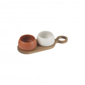 Evviva - Set 2 ciotoline in ceramica con vassoio in legno - Colore: Legno - SKU: EVV-5882 - Codice EAN: 8053617695475 