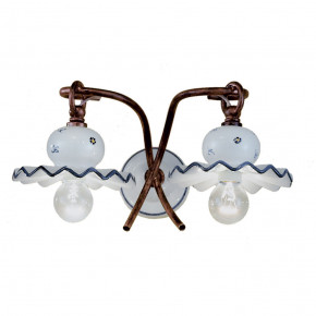 FerroLuce - Modello: Roma - Applique da parete in stile rustico con 2 diffusori in ceramica decorata a mano - Attacco Lampadina: E14 - 2 Lampadine - Watt 42W - Dimmerabile: NO - Grado di Protezione: IP20 - Classe Energetica: A - SKU: C401-NR-44.DEC.FFB - Codice EAN: 8056598472615 