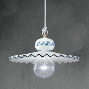 FerroLuce - Modello: Roma - Lampada a sospensione grande dallo stile rustico in ceramica decorata a mano - Attacco Lampadina: E27 - 1 Lampadina - Watt 75W - Dimmerabile: NO - Grado di Protezione: IP20 - Classe Energetica: A - SKU: C397-OS-28.DEC.WOB - Codice EAN: 8056772569056 