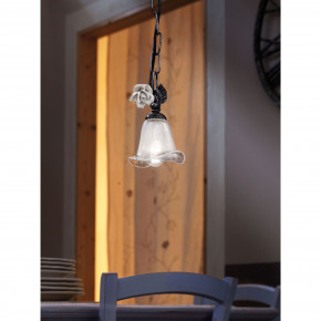 FerroLuce - Modello: Siena - Lampada a sospensione in metallo con diffusore in vetro e dettagli in ceramica - Attacco Lampadina: E14 - 1 Lampadina - Watt 42W - Dimmerabile: NO - Grado di Protezione: IP20 - Classe Energetica: A - SKU: C1188-NA-02 - Codice EAN: 8056598470277 